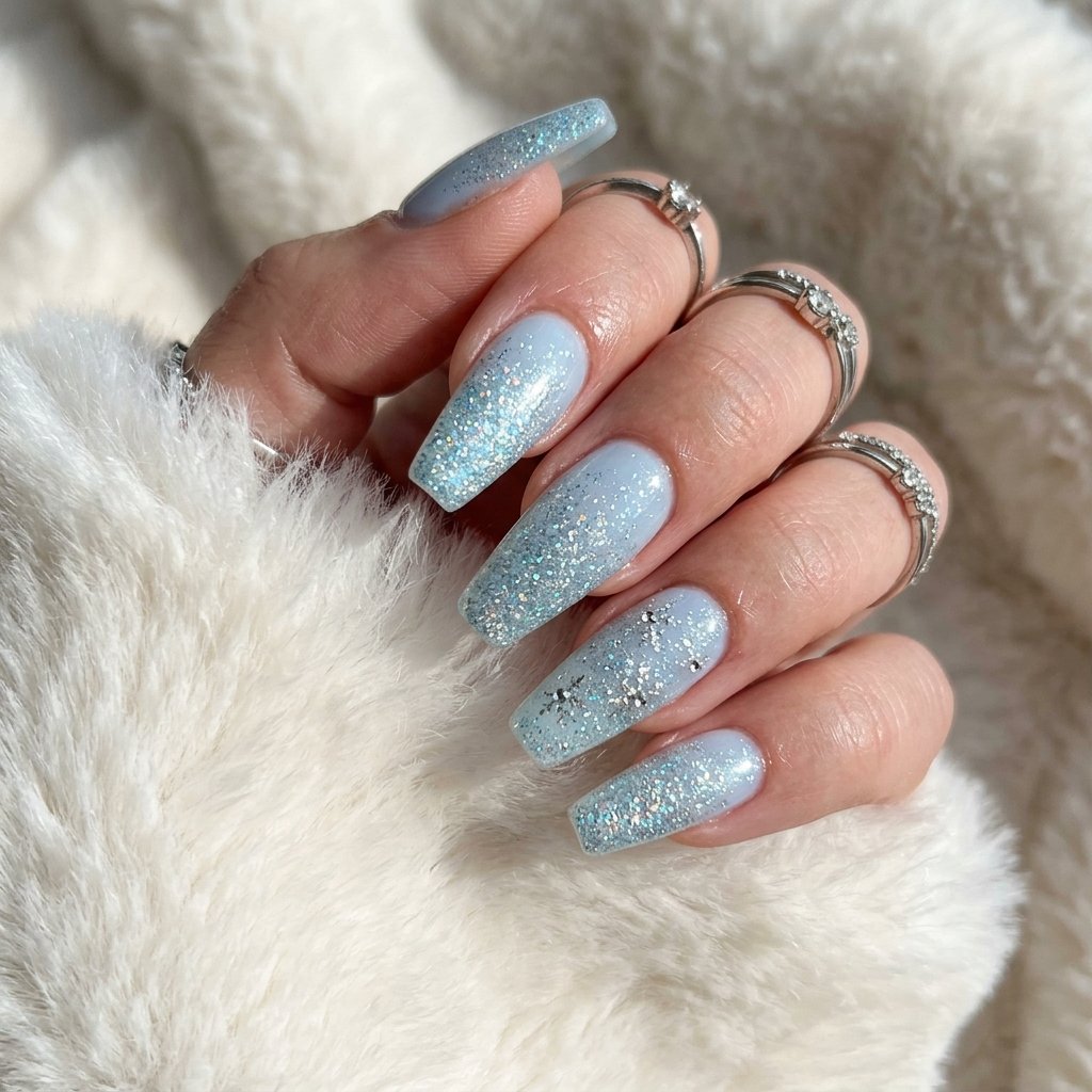 Icy Blue Glitter Coffin Style