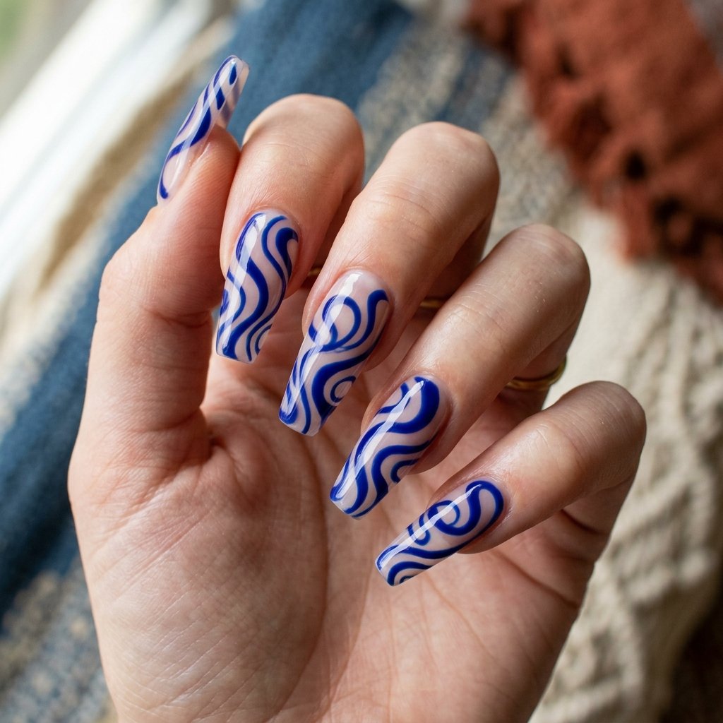 Indigo Blue Swirl Nail Pattern