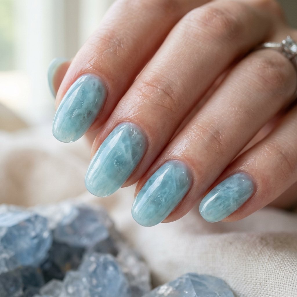 35 Stunning Light Blue Summer Nails Ideas for 2026 16 Milky Blue Quartz Nails
