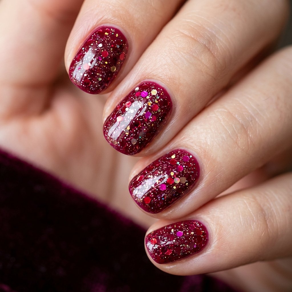 35 Stunning Red Sparkly Nails Ideas to Try for Pure Glamour 23 Currant Red High-Gloss Glitter Mix