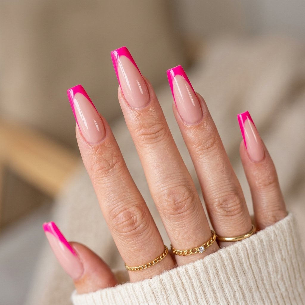 35 Best Hot Pink French Tip Nails – From Classic to Bold 14 Coffin Nails Hot Pink French Tips