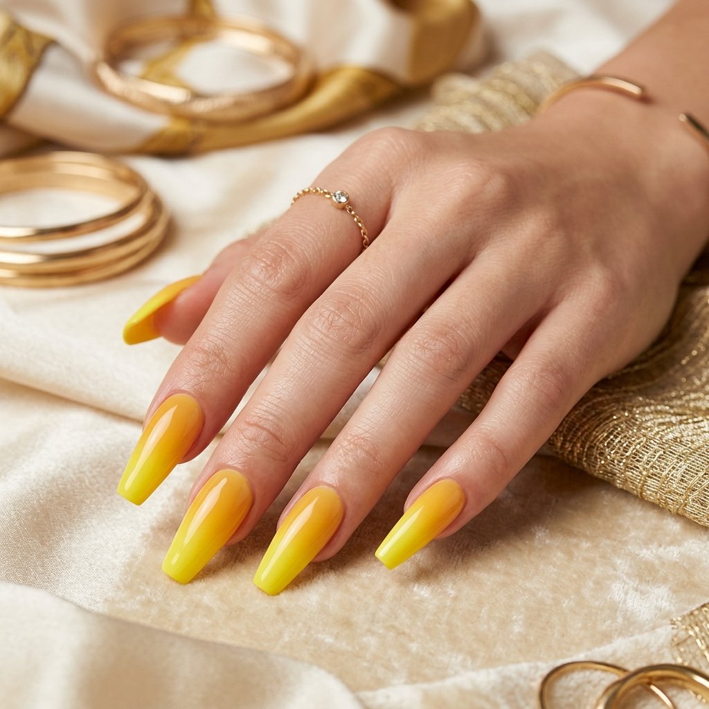 Long Yellow Ombre Nail Ideas