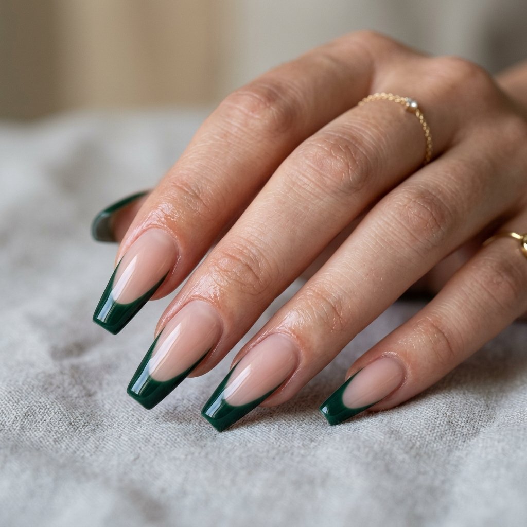 Forest Green French Tip Nails Ideas