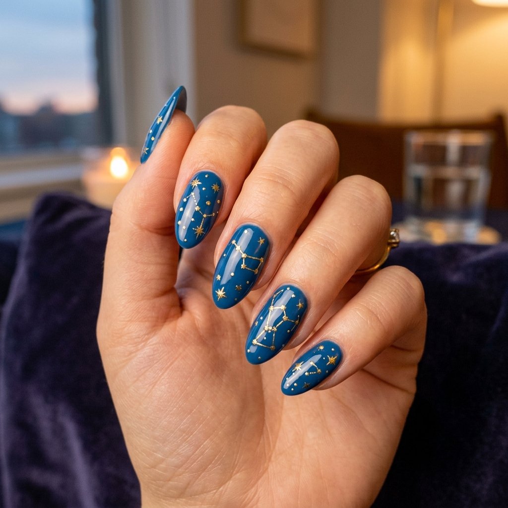 35 Stunning Light Blue Summer Nails Ideas for 2026 17 Celestial Starry Sky Nails