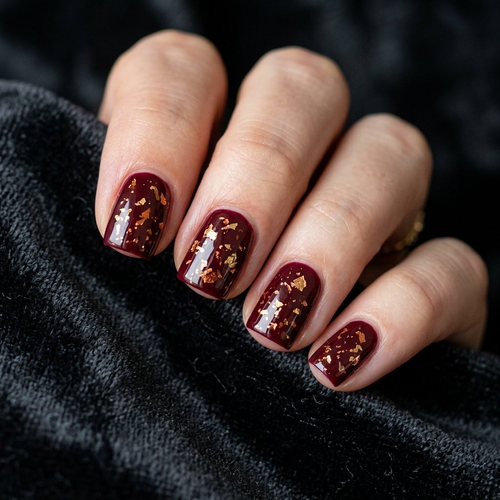35 Stunning Red Sparkly Nails Ideas to Try for Pure Glamour 4 Deep Wine Metallic Flecks