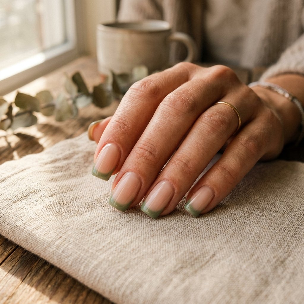 Moss Green French Tip Nails Ideas