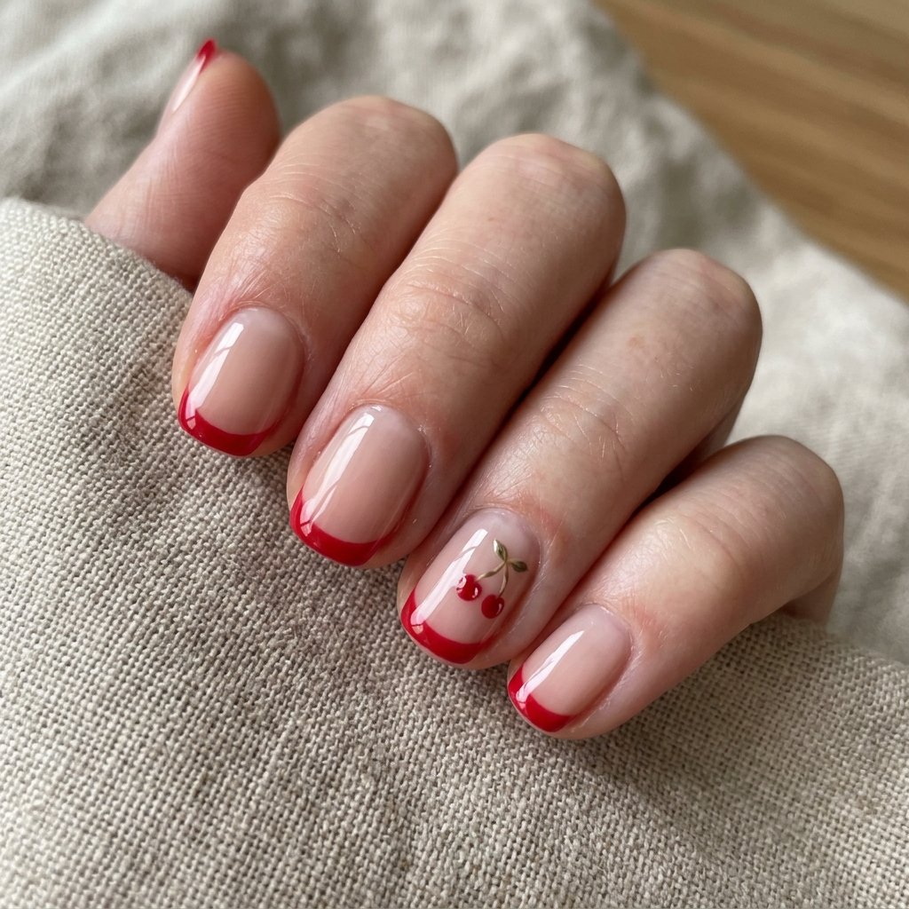 35 Cherry French Tip Nails Ideas You'll Want to Copy Right Now 25 Short Nail Cherry Tips