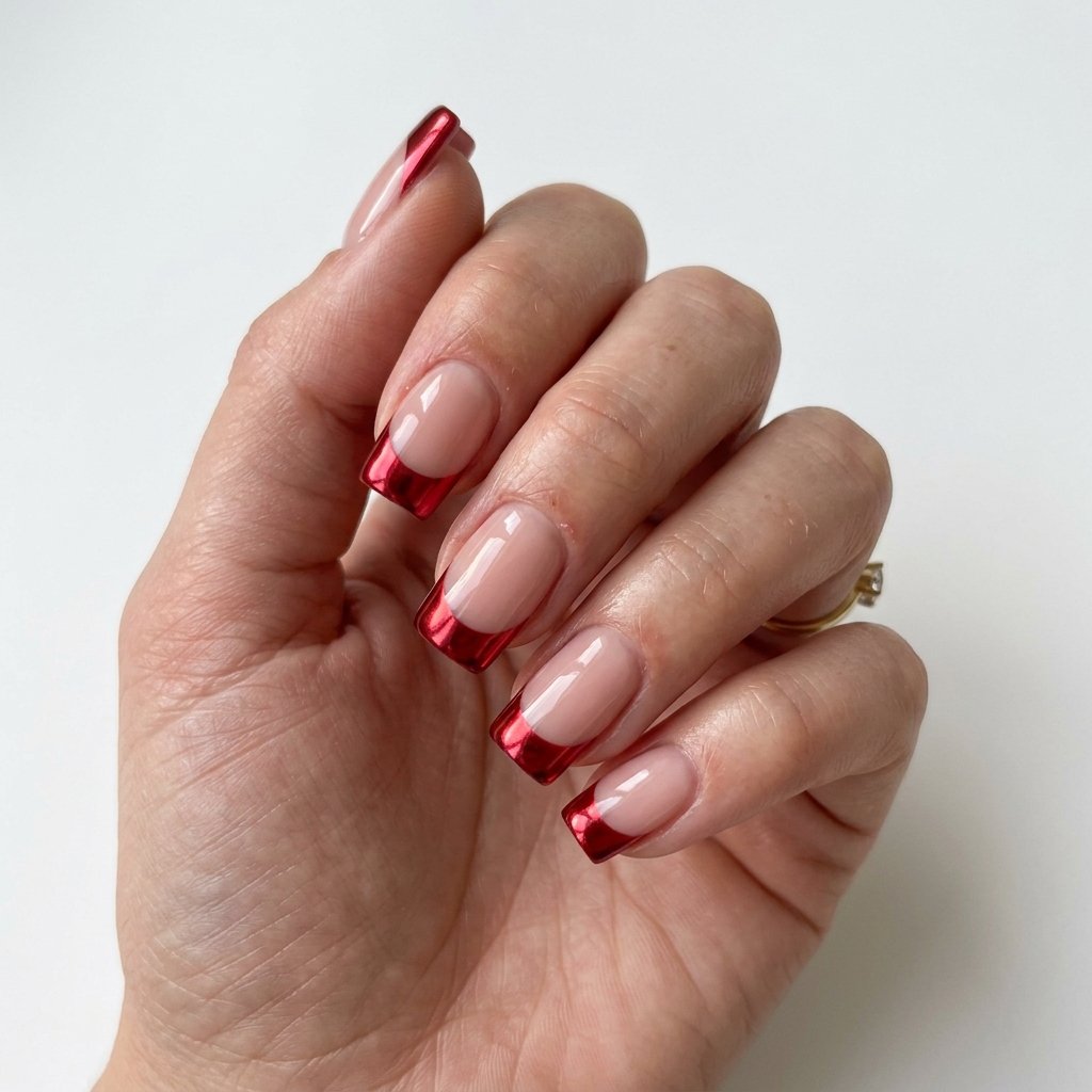 35 Cherry French Tip Nails Ideas You'll Want to Copy Right Now 7 Chrome Cherry Tips
