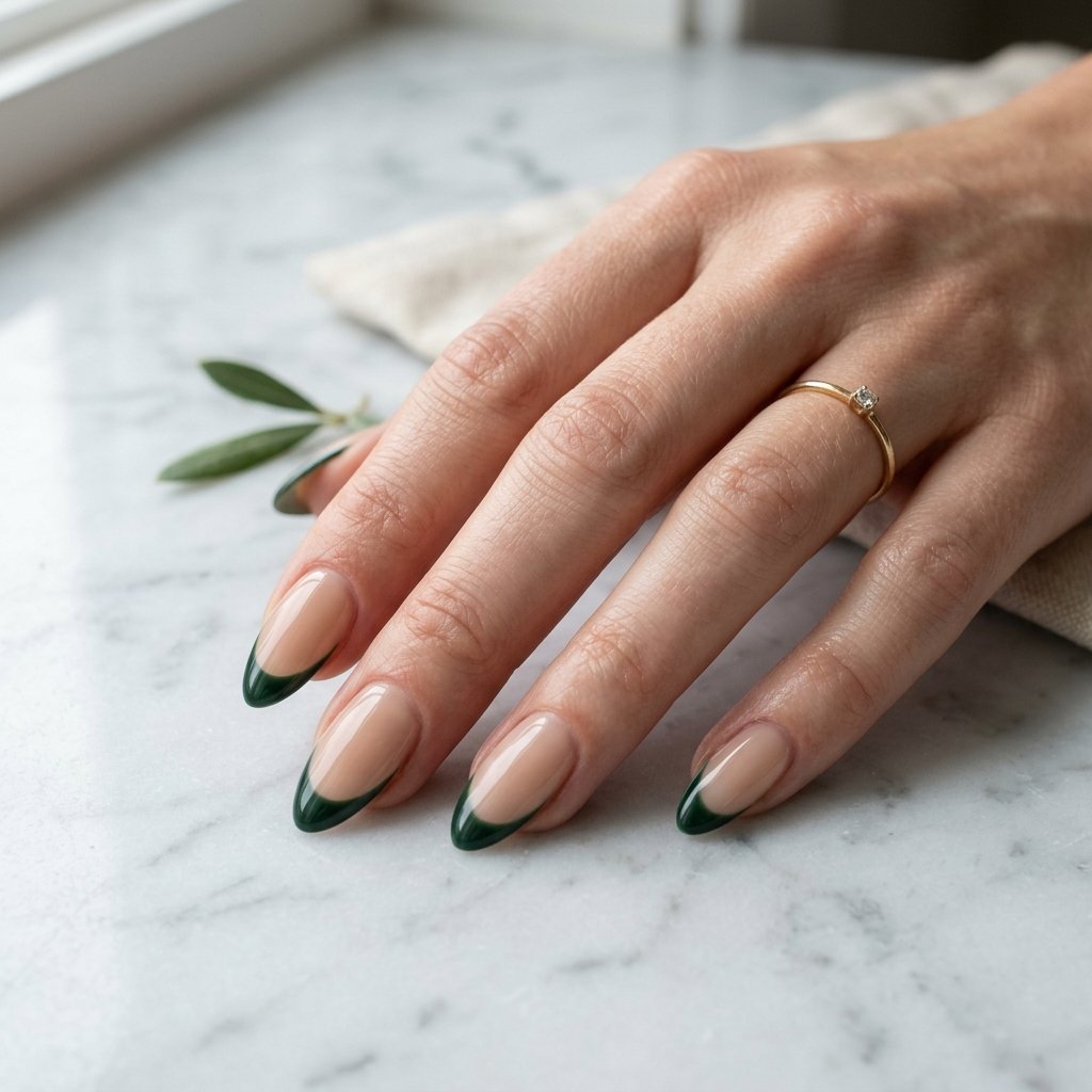 Classic Hunter Green French Tip Nails Ideas