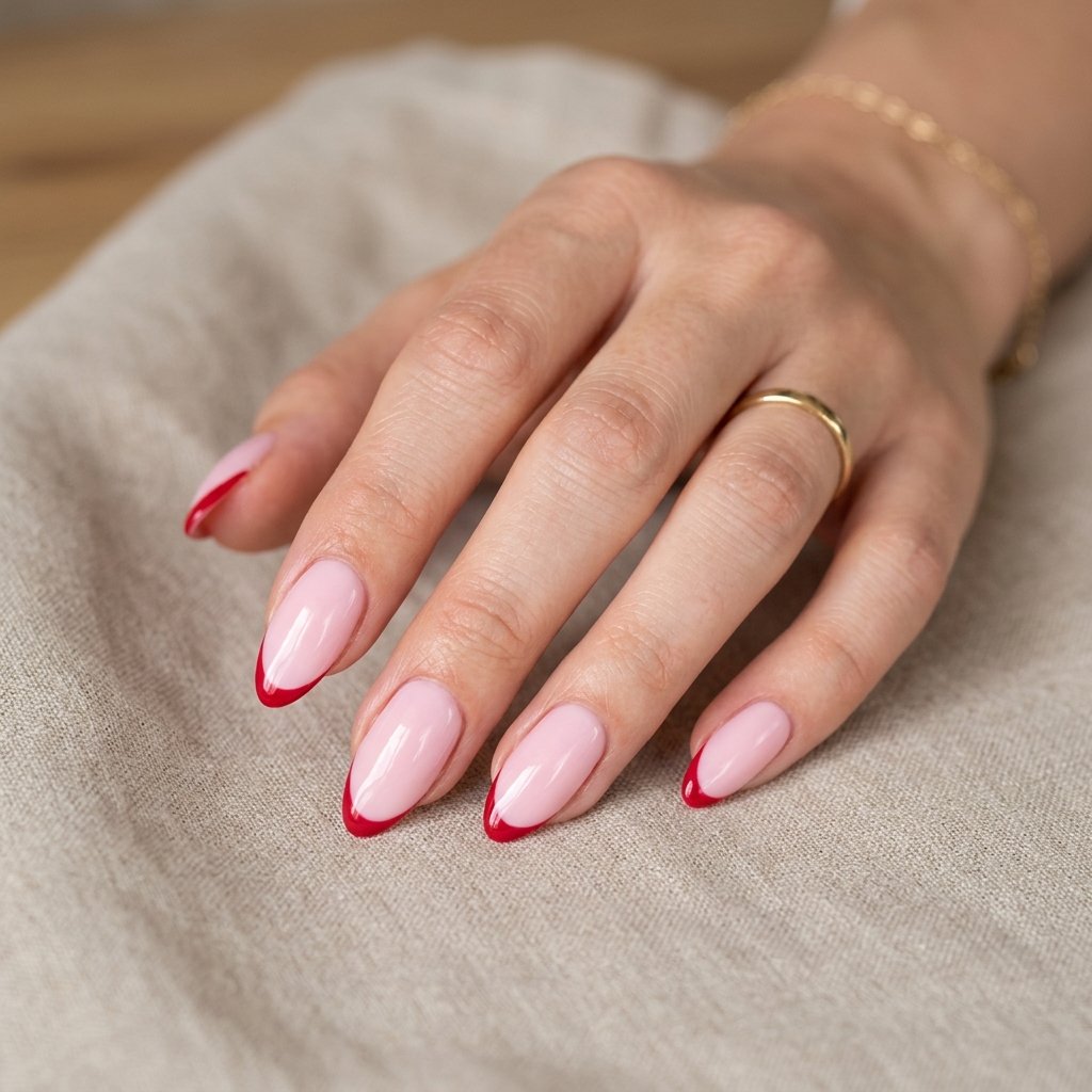 35 Cherry French Tip Nails Ideas You'll Want to Copy Right Now 3 Pink Base With Cherry Tips