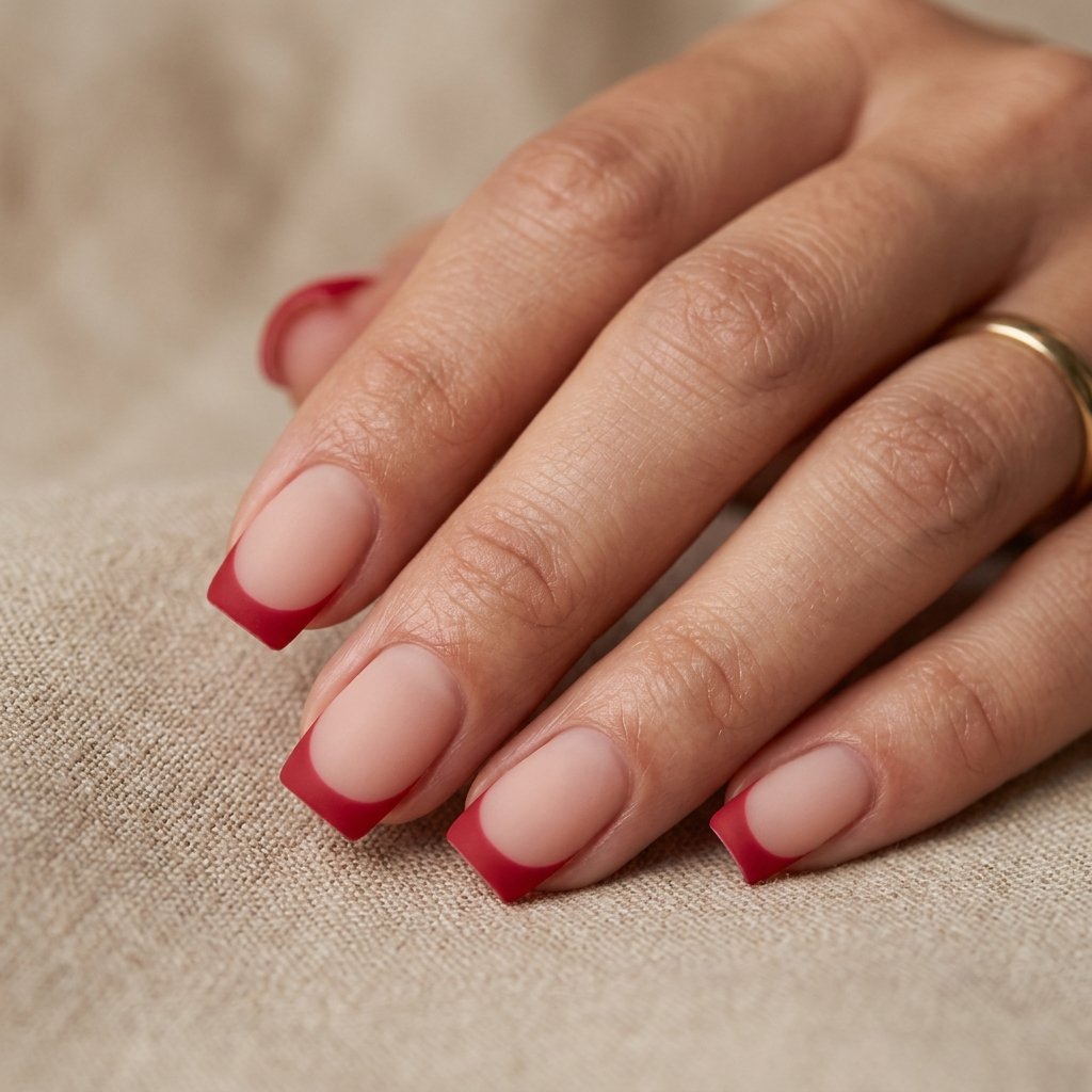 35 Cherry French Tip Nails Ideas You'll Want to Copy Right Now 18 Matte Cherry Tips