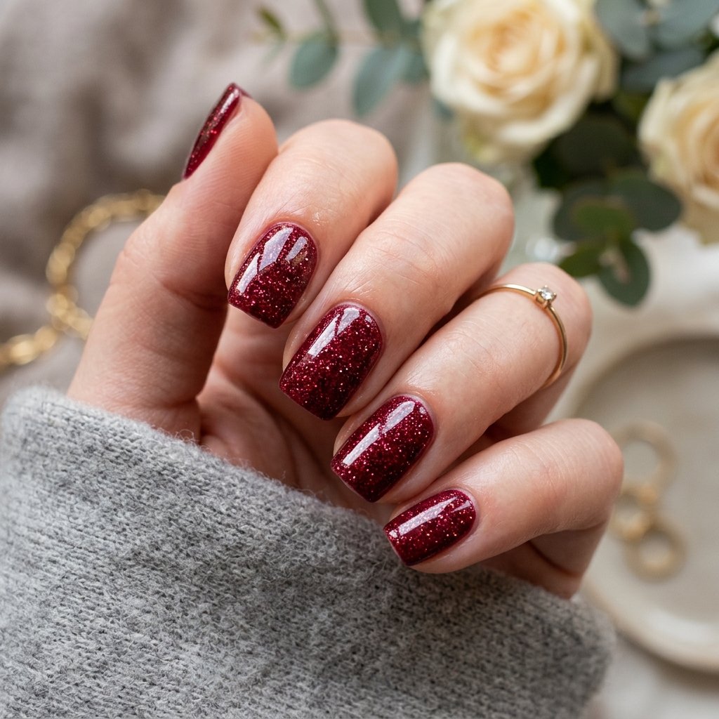 35 Stunning Red Sparkly Nails Ideas to Try for Pure Glamour 2 Classic Ruby Glitter Glaze