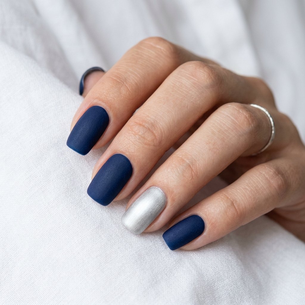 Blue and Silver Matte Nail Designs