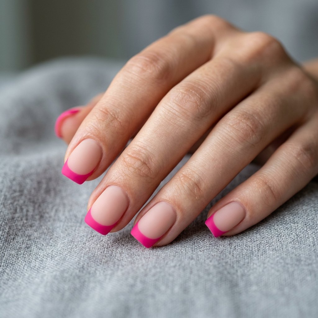 35 Best Hot Pink French Tip Nails – From Classic to Bold 10 Matte Hot Pink French Tip Nails