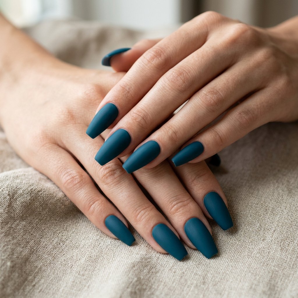Matte Teal Blue Coffin Shape