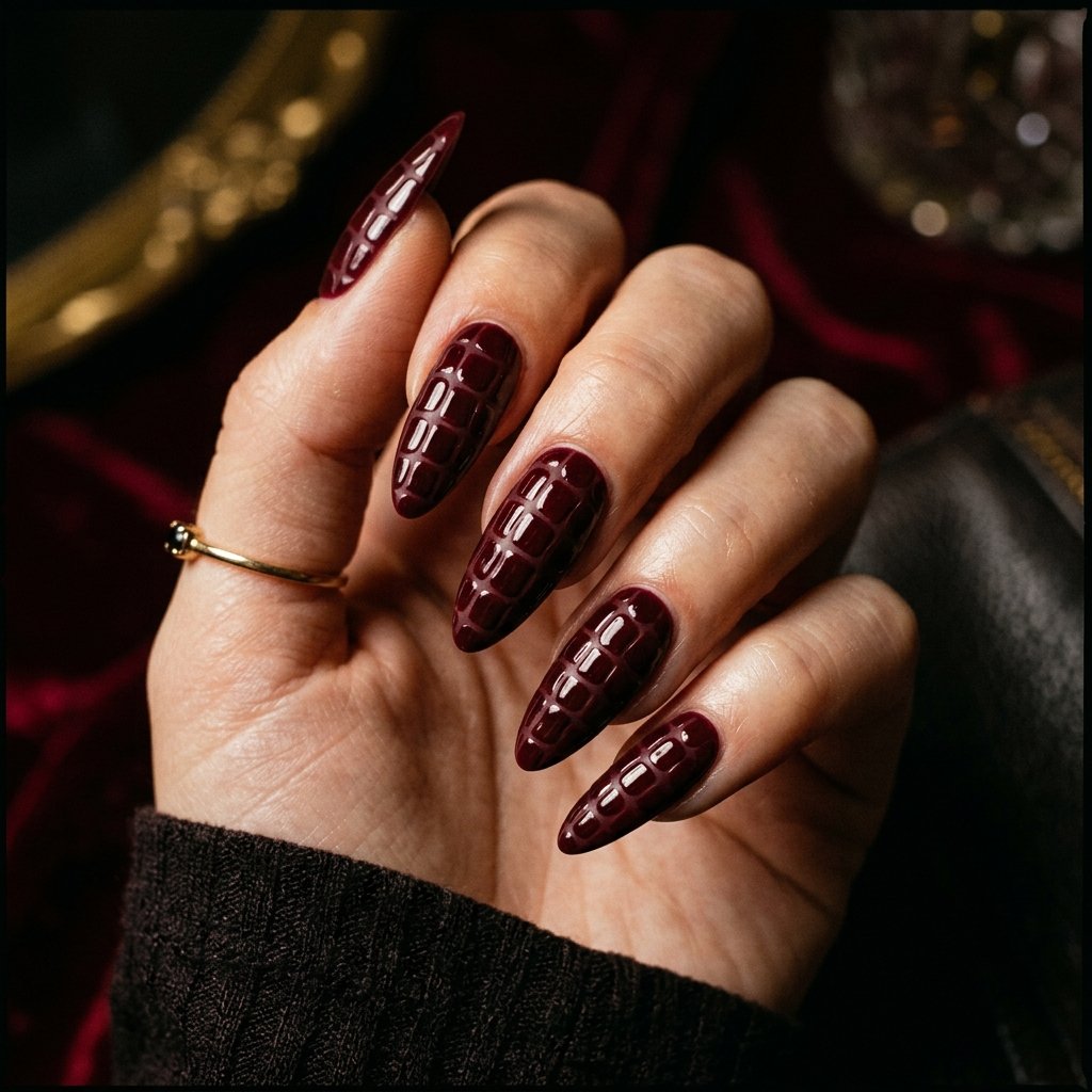 September Nails Art: 30 Elegant Early Autumn Looks 7 Merlot Red Croc Print