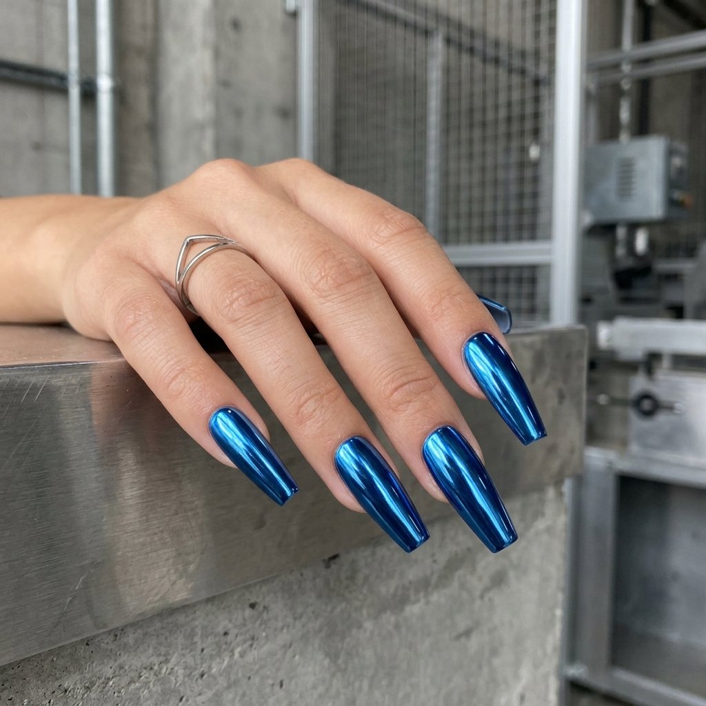 Metallic Blue Chrome Coffin Finish
