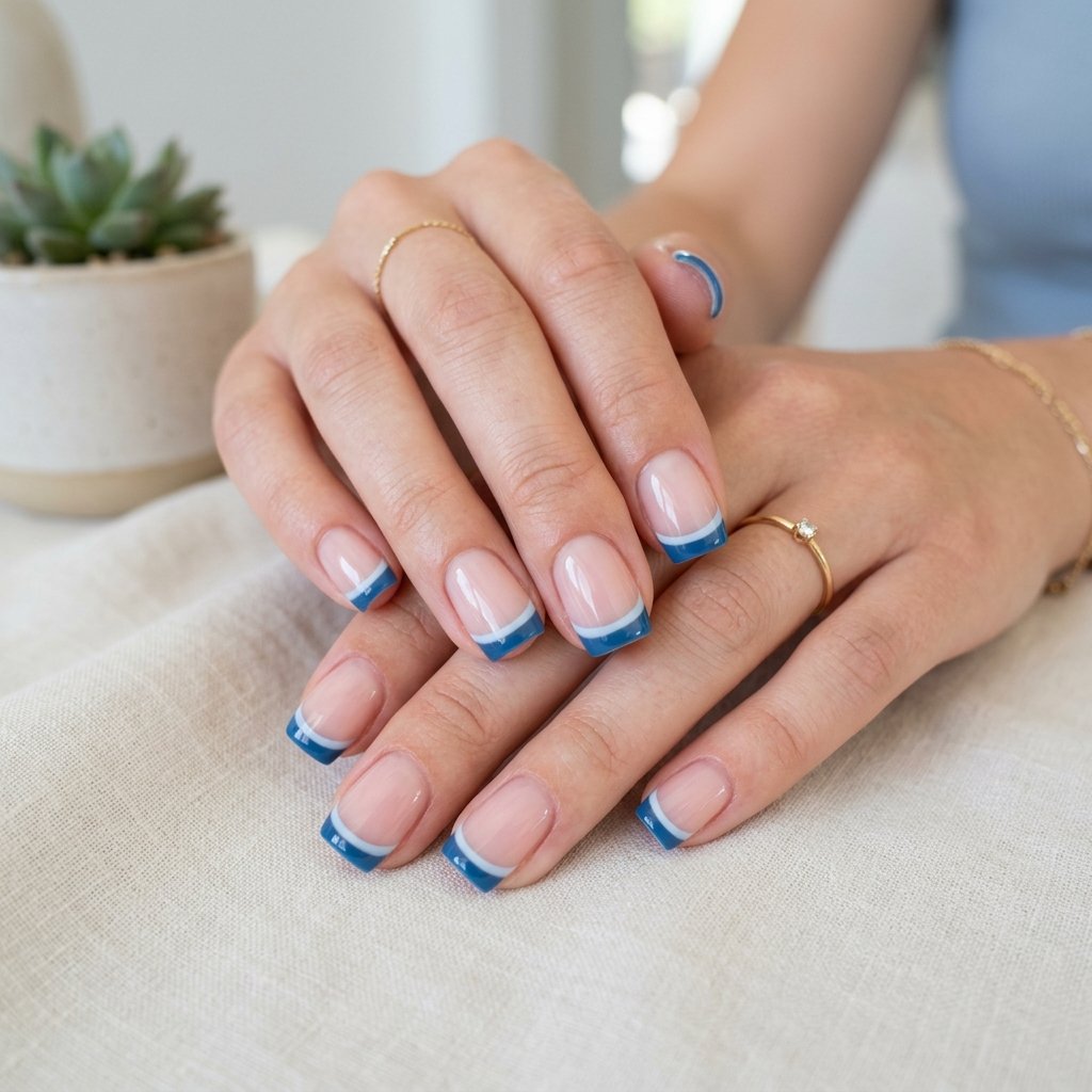 35 Stunning Light Blue Summer Nails Ideas for 2026 30 Two Tone Blue French Manicure