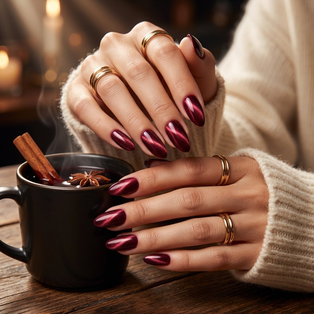 September Nails Art: 30 Elegant Early Autumn Looks 22 Mulled Wine Velvet Texture