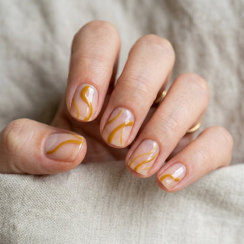 30 September Nails Ideas Perfect for Sweater Weather 17 Mustard Yellow Abstract Lines