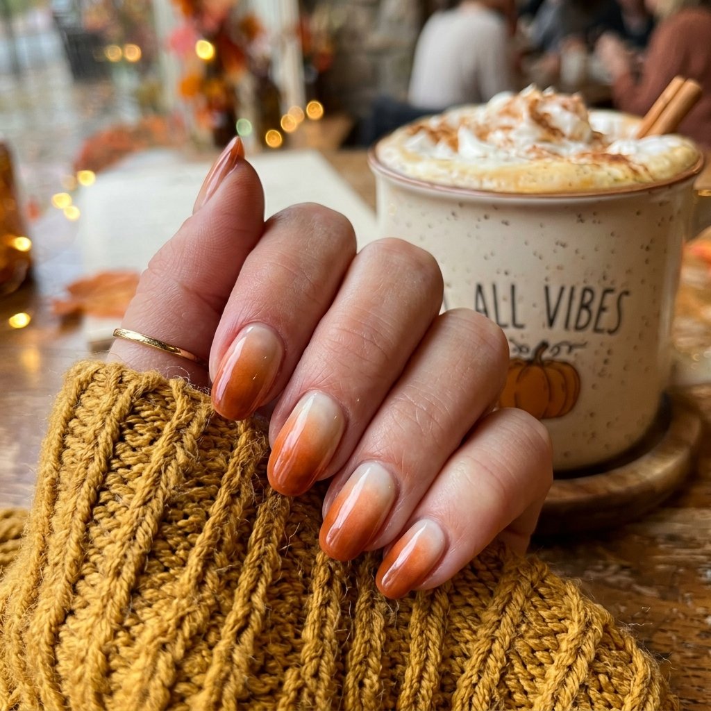 35 Gorgeous Fall Ombre Nails Ideas for Every Mood 5 Pumpkin Spice Ombre Nail Ideas