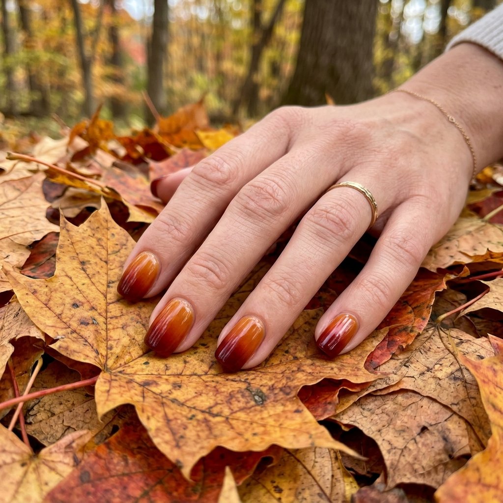 35 Gorgeous Fall Ombre Nails Ideas for Every Mood 22 Maple Leaf Inspired Ombre Nail Ideas