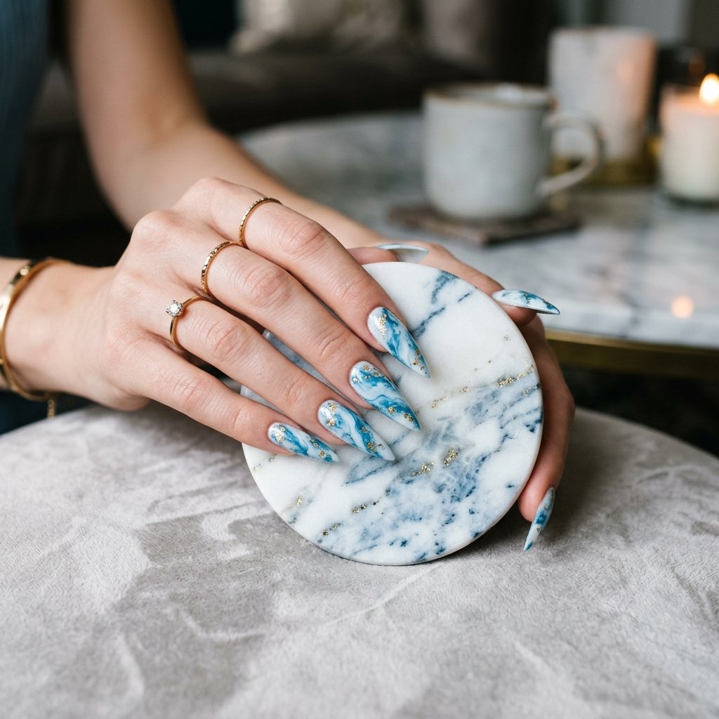 35 Stunning Light Blue Summer Nails Ideas for 2026 12 Marble Texture Aqua Nails