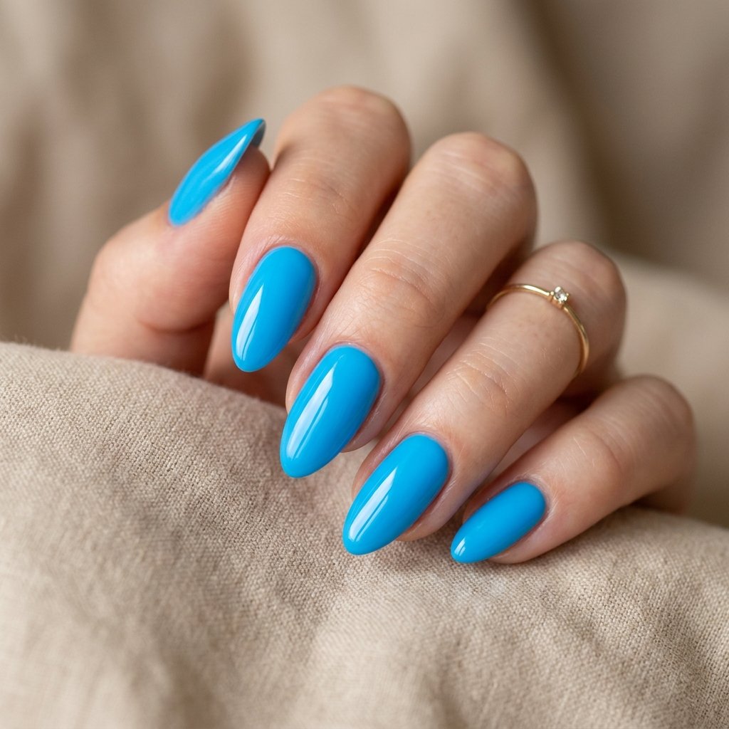 30 Gorgeous Neon Blue Nails Ideas You Will Actually Want to Wear 8 Neon Blue Almond Nails
