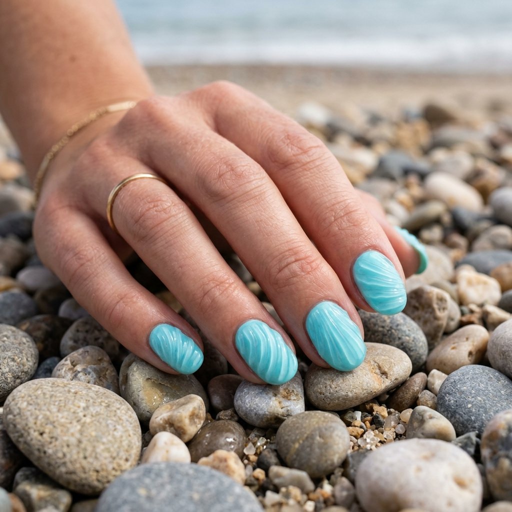 35 Stunning Light Blue Summer Nails Ideas for 2026 26 Seashell Texture Aqua Nails