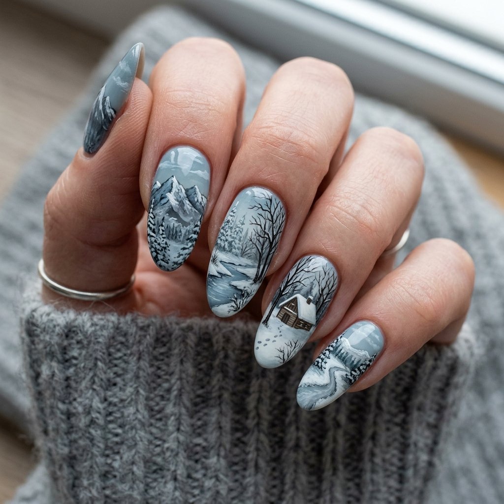 Snowy Mountain Nail Art