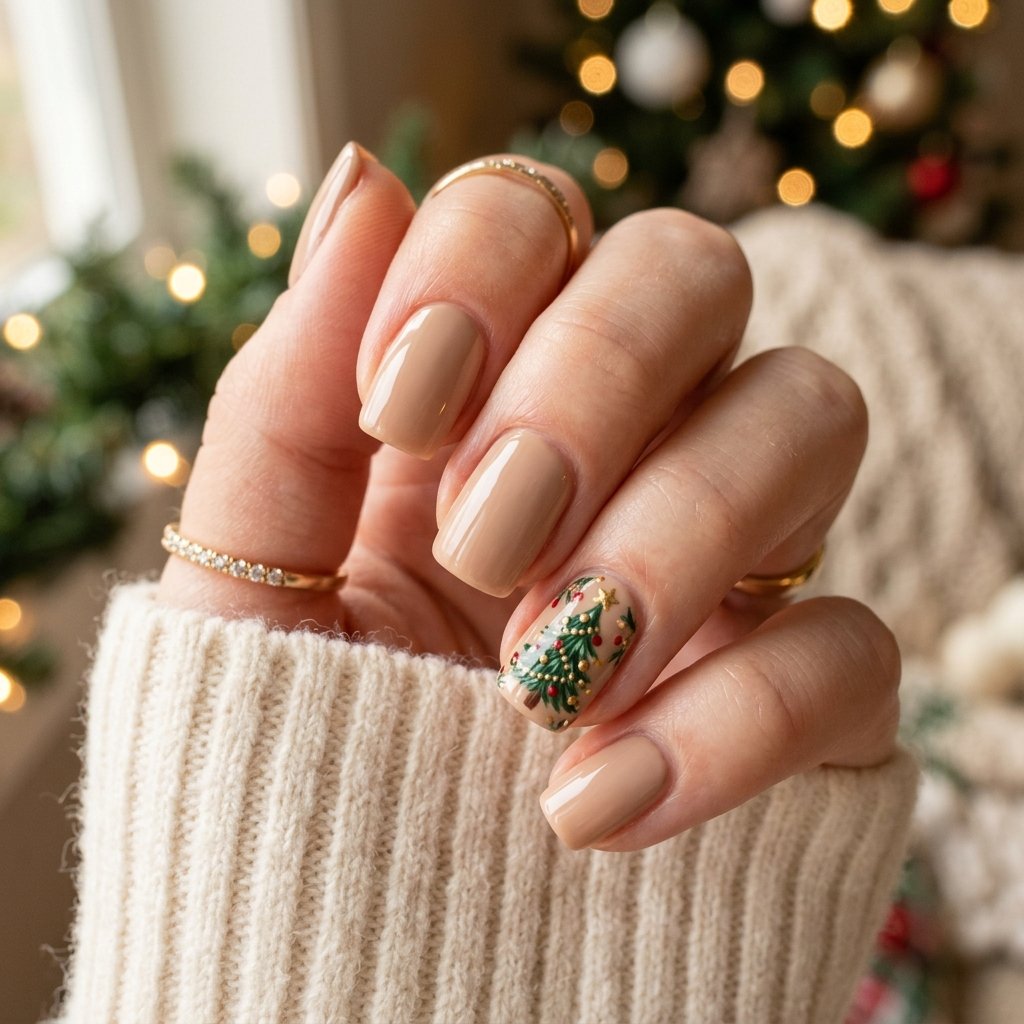 Nude Christmas Tree Nail Ideas