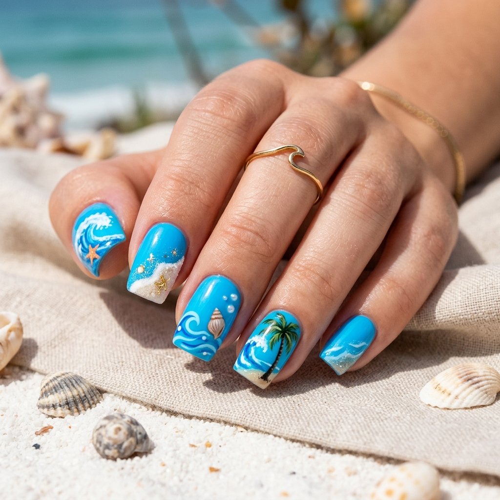 30 Gorgeous Neon Blue Nails Ideas You Will Actually Want to Wear 18 Neon Blue Beach Nails
