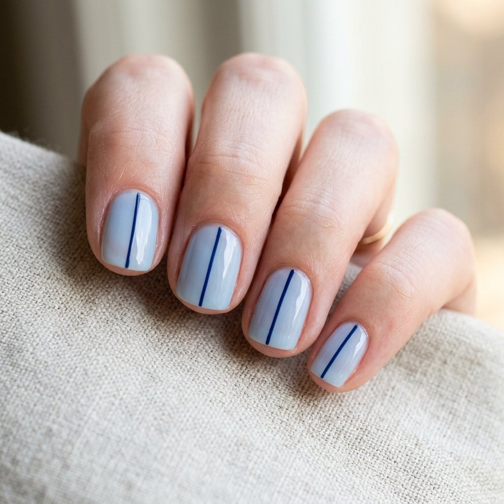 35 Stunning Light Blue Summer Nails Ideas for 2026 9 Minimalist Powder Blue Lines