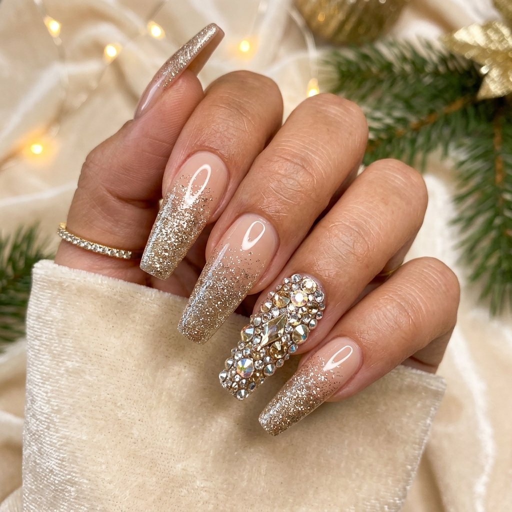 Nude Coffin Christmas Nail Ideas