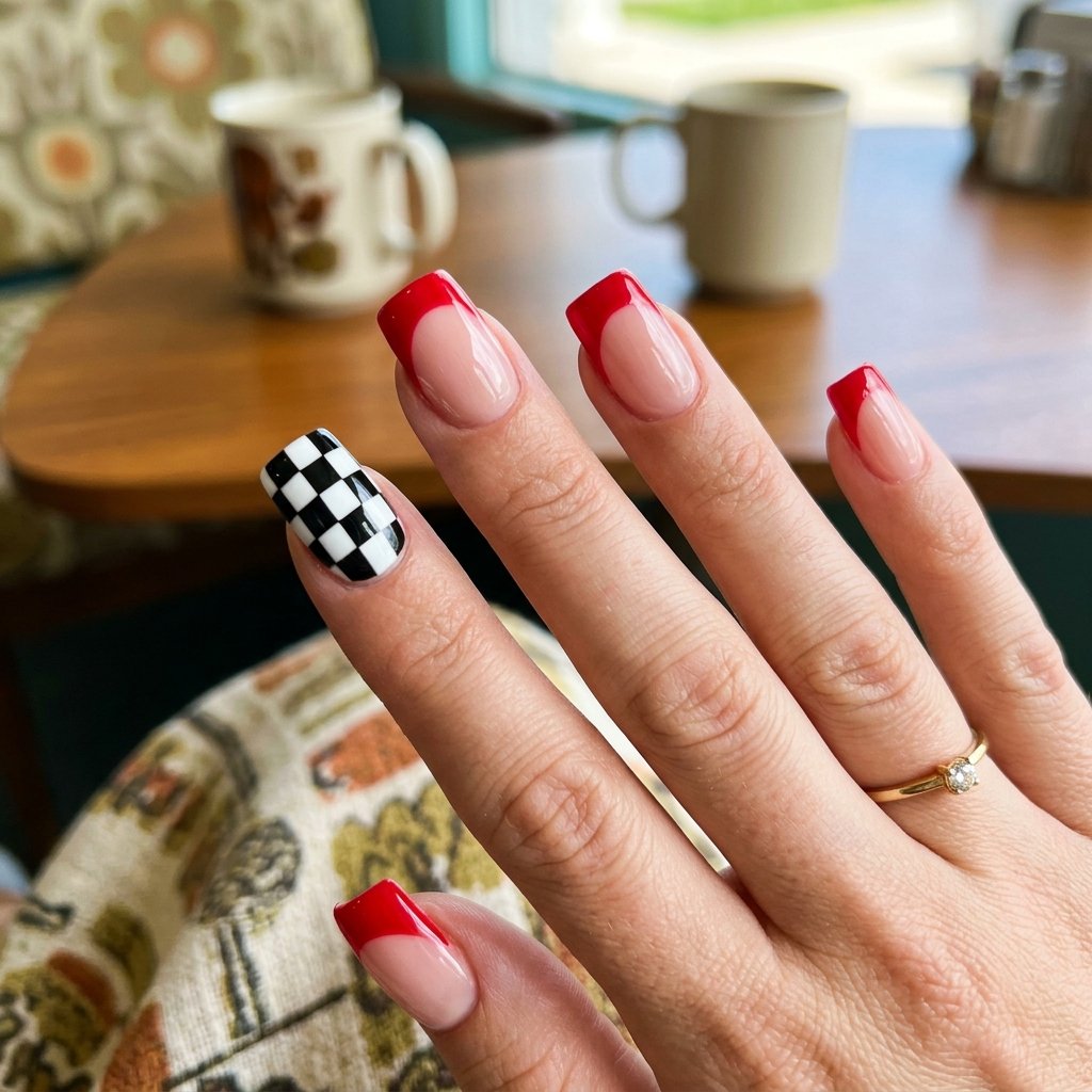 35 Cherry French Tip Nails Ideas You'll Want to Copy Right Now 15 Checkerboard Cherry Tips