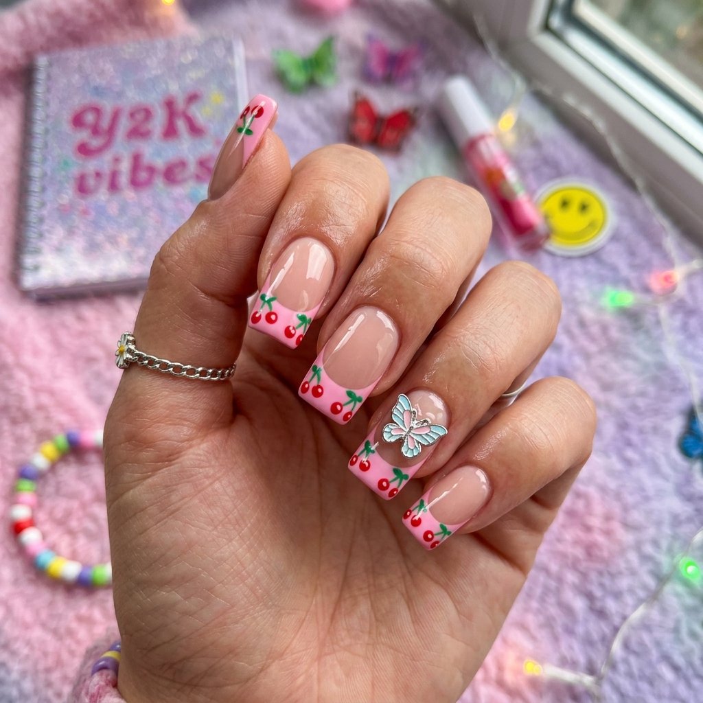 35 Cherry French Tip Nails Ideas You'll Want to Copy Right Now 30 Y2K Inspired Cherry Tips