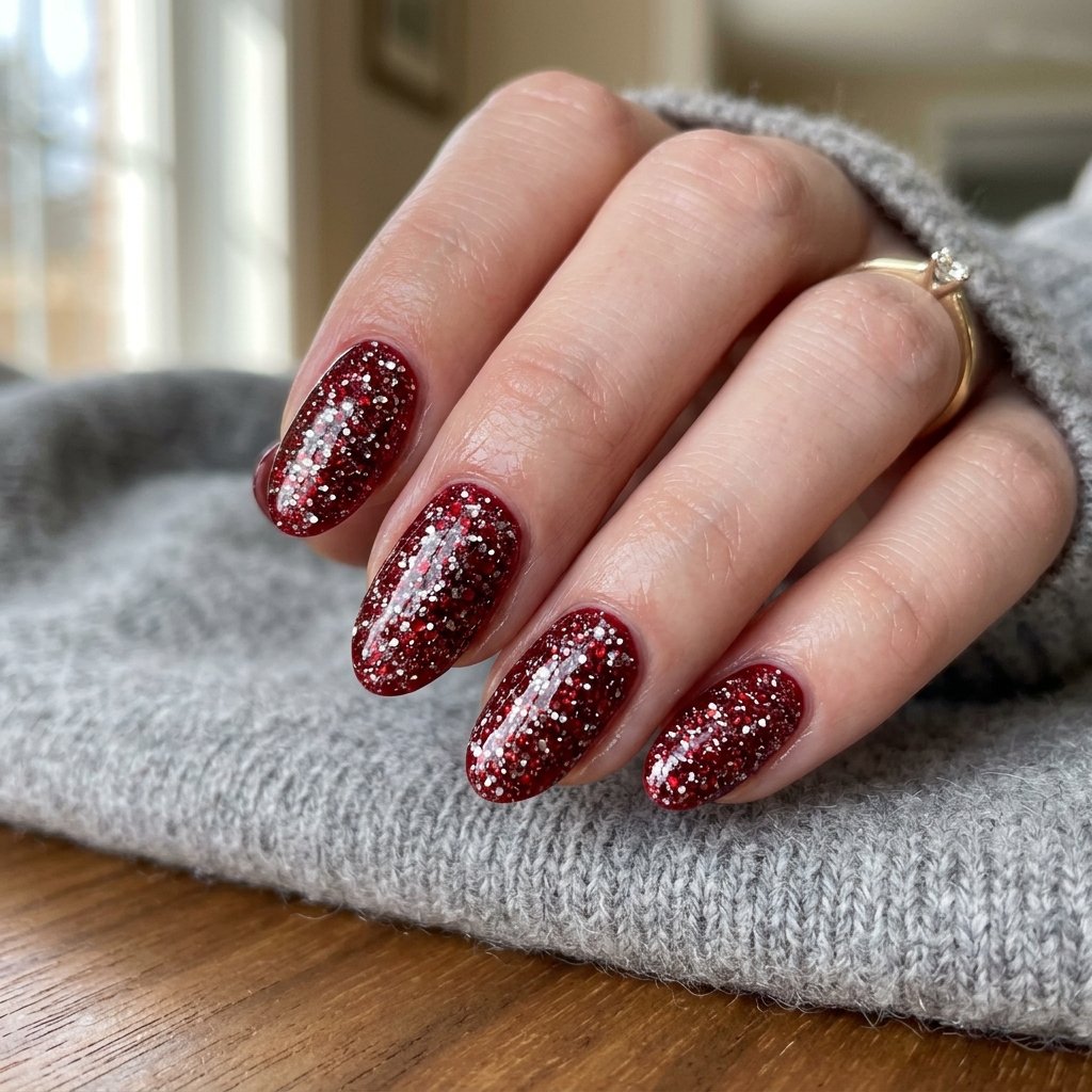 35 Stunning Red Sparkly Nails Ideas to Try for Pure Glamour 18 Cardinal Red Crushed Diamond Look