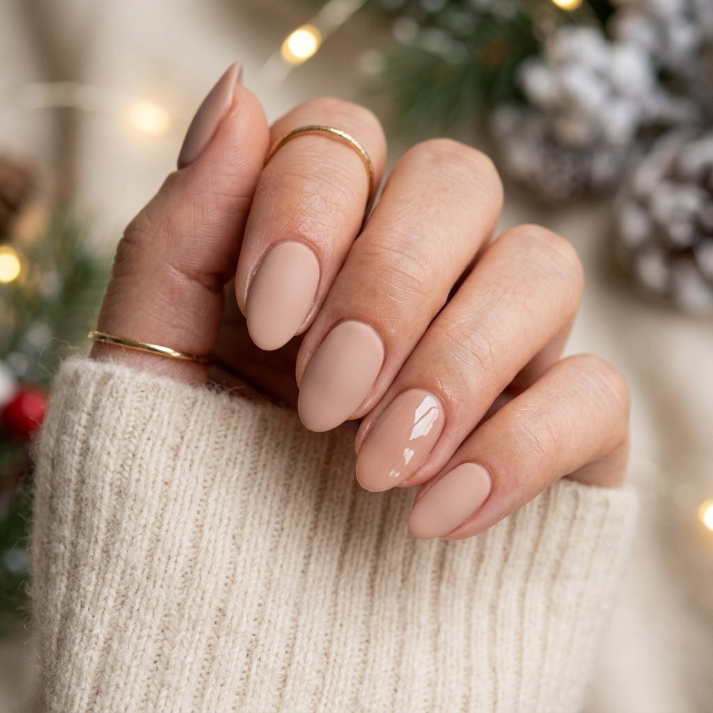 Nude Matte Christmas Nail Ideas