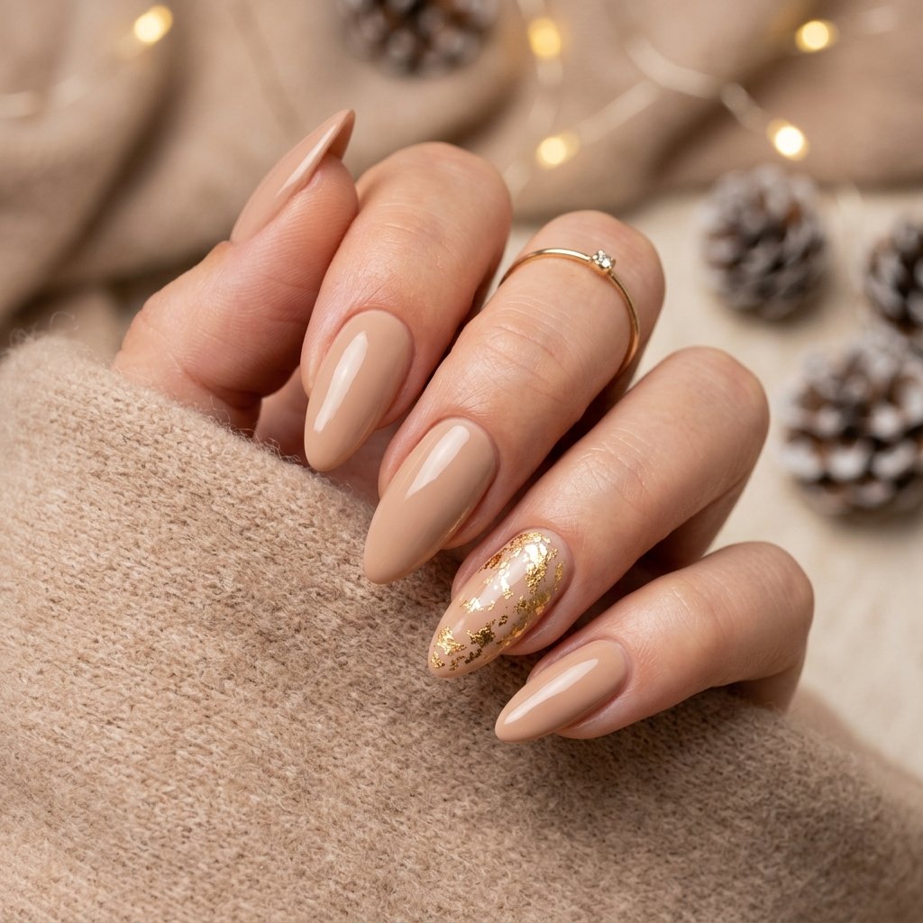 Nude Almond Christmas Nail Ideas