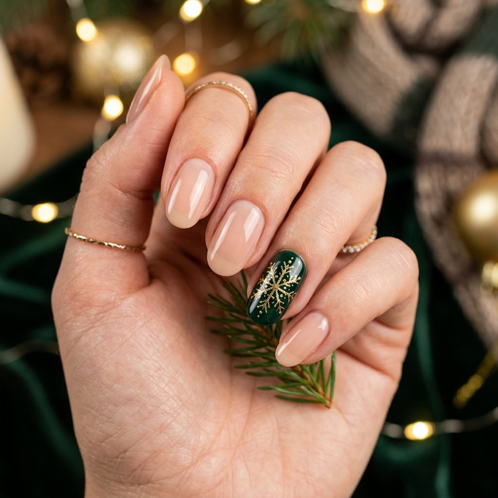 Nude and Green Christmas Nail Ideas