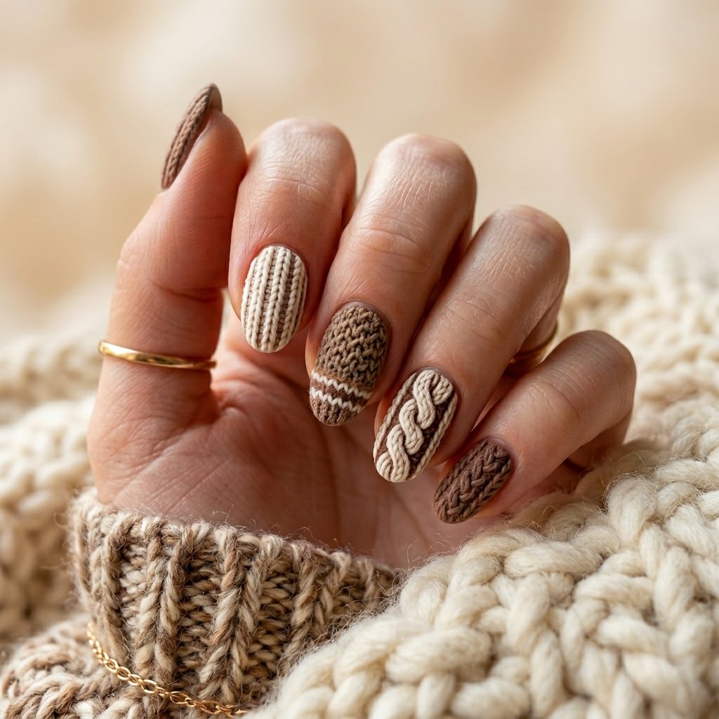 35 Best Thanksgiving Nails Ideas You Need to Try This Year 2026 23 Cozy Fall Sweater Nail Designs