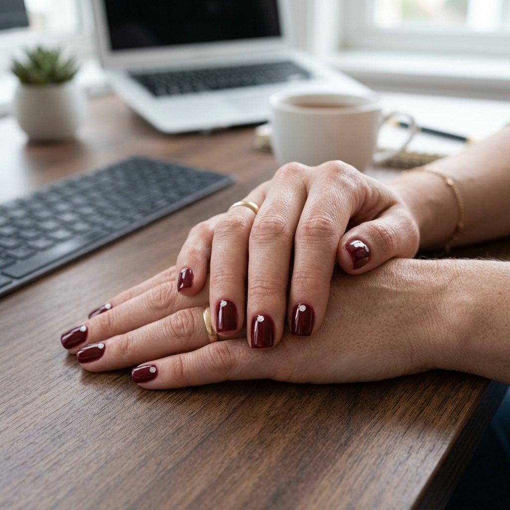 35 Stunning Red Sparkly Nails Ideas to Try for Pure Glamour 27 Maroon Minimalist Sparkle Dots