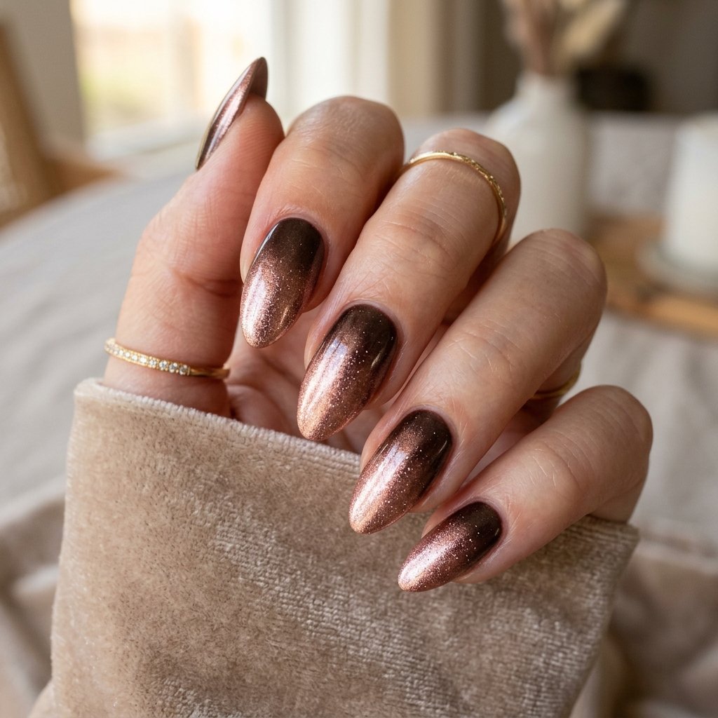 35 Gorgeous Fall Ombre Nails Ideas for Every Mood 18 Metallic Fall Ombre Nail Ideas