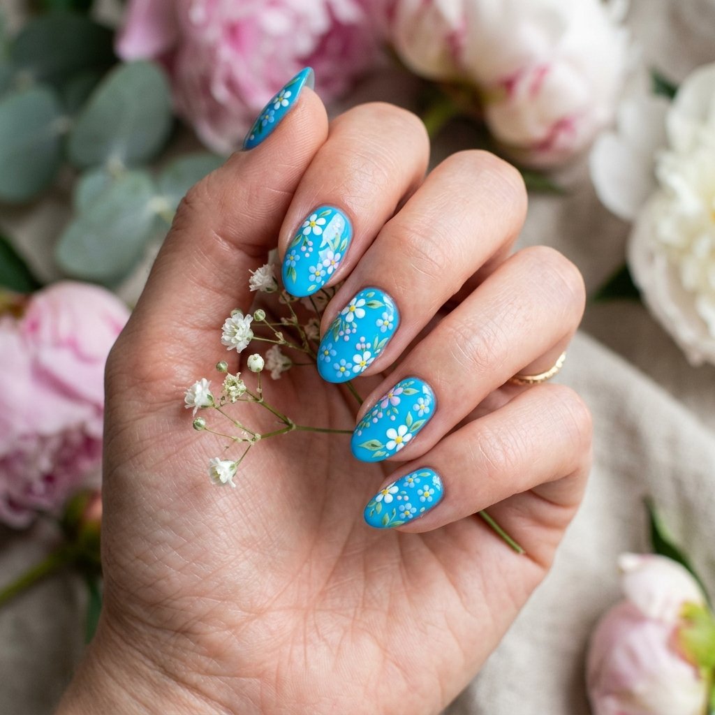 30 Gorgeous Neon Blue Nails Ideas You Will Actually Want to Wear 15 Neon Blue Floral Nails