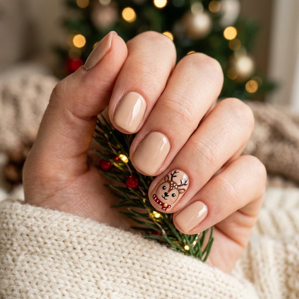 Nude Reindeer Nail Ideas