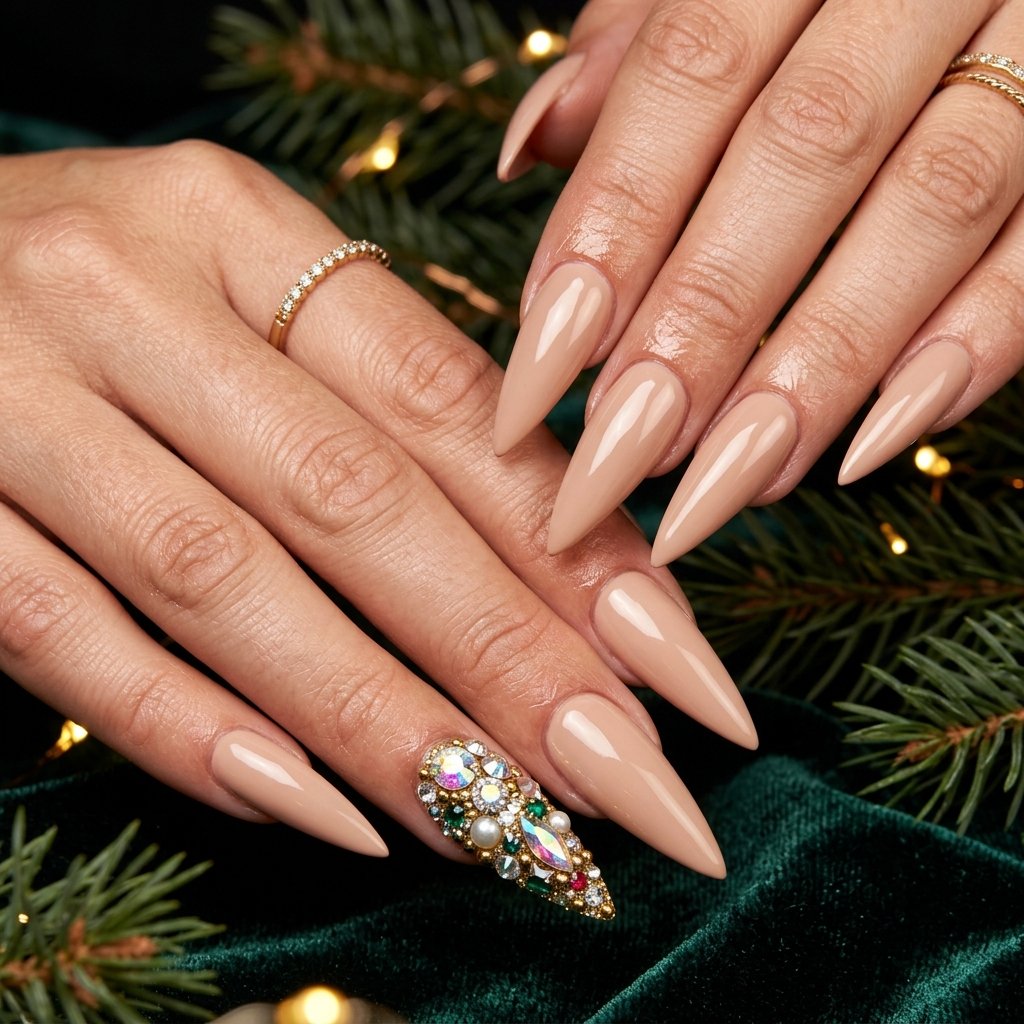 Nude Stiletto Christmas Nail Ideas