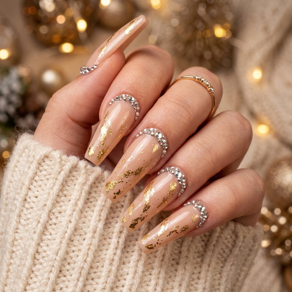 Nude Acrylic Christmas Nail Ideas