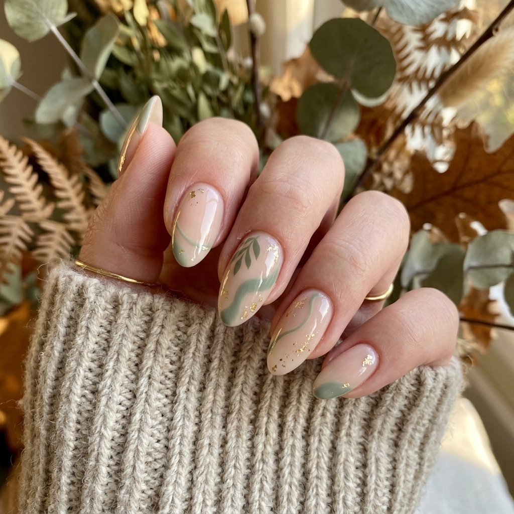30 September Nails Ideas Perfect for Sweater Weather 2 Muted Sage Green Accents
