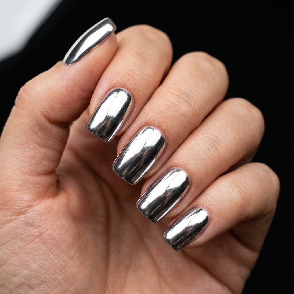 Silver Chrome Winter Nails