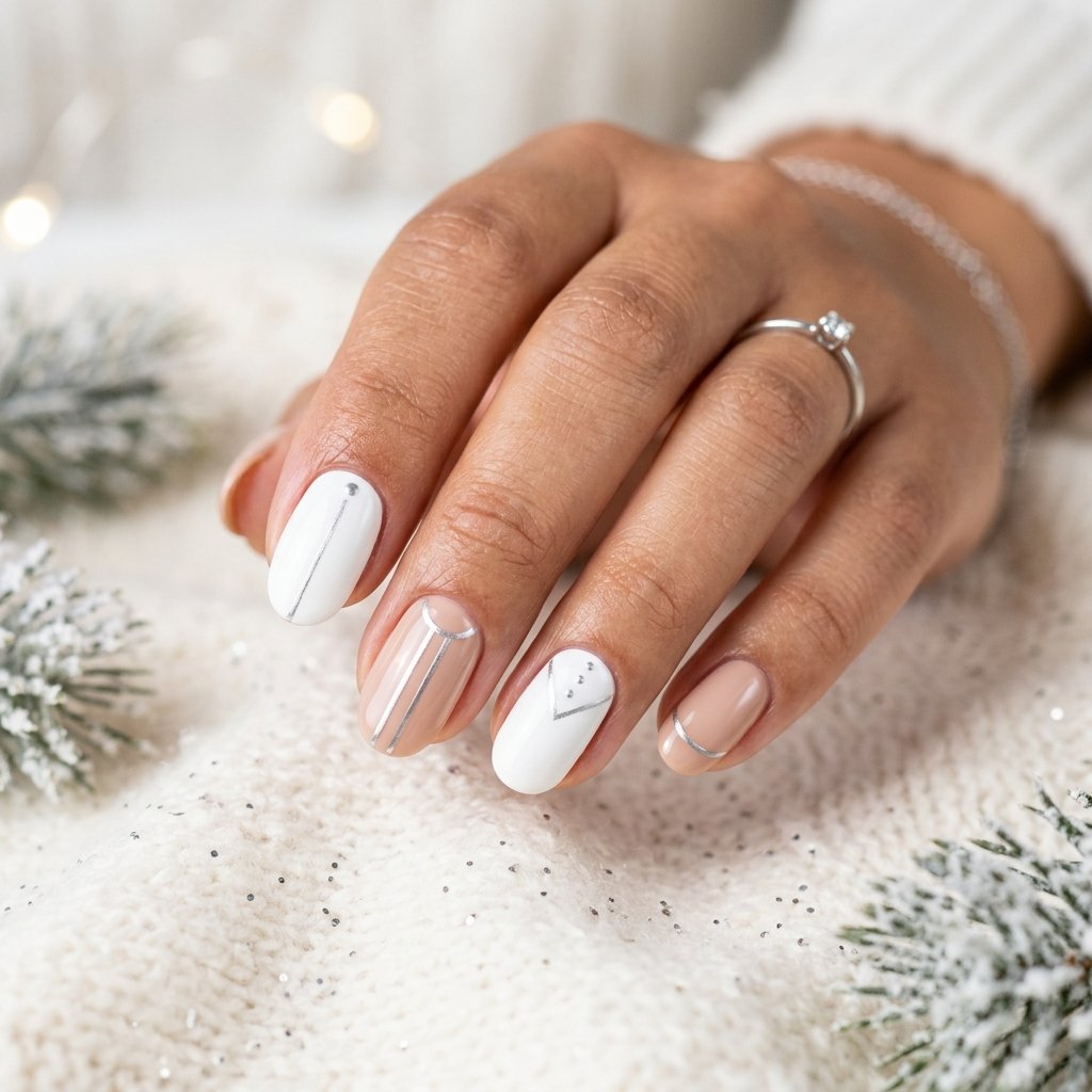 Nude and White Christmas Nail Ideas